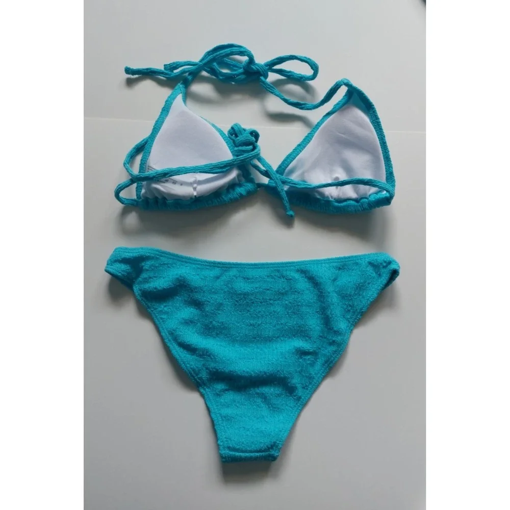 Women's 3‎ Piece Textured High Cut Halter Triangle Bikini Swimsuit Mint size S